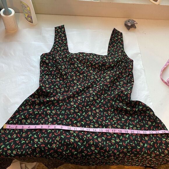 Vintage Cherry Print Dress Square Neck Midi Length Pin-Up Custom Made Women’s L - Picture 10 of 16
